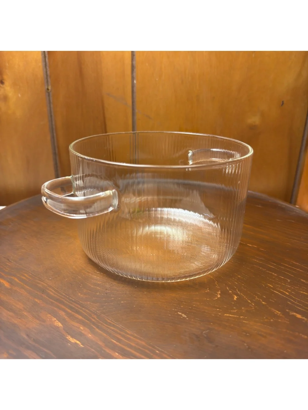Vintage Clear Ribbed Glass Pot With Double Handles 6.5 Inch Serving Bowl